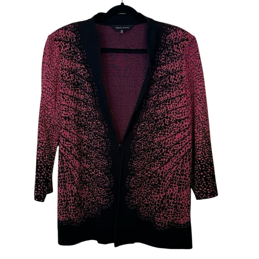 Ming Wang Black and Pink Knit Blazer Jacket‎ Size 0X 3/4 Sleeve Office Career